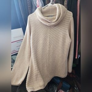 Valerie Steven's Beige & Gold Long Sleeve Cowell Neck Sweater